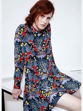 Marc by Marc Jacobs Navy Floral Long-Sleeve Dress with Red & Yellow Flowers